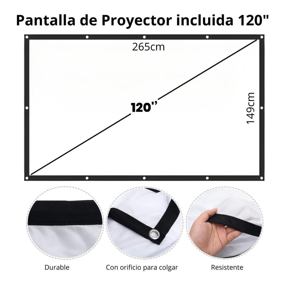Proyector Smart 4K Auto Enfoque Wif 650Ansi L350 + Telón 120 img #4