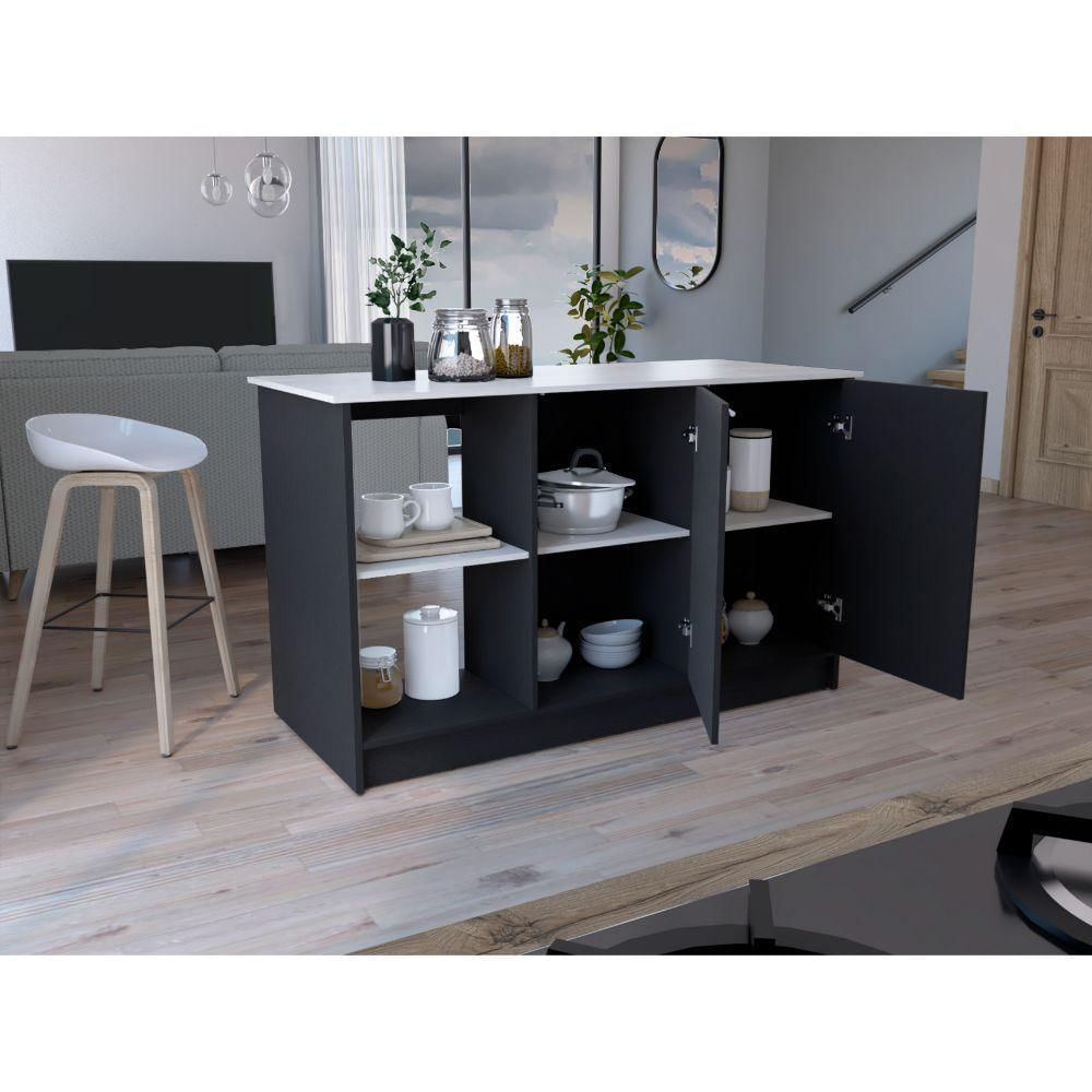 Barra De Cocina Samara, Wengue E Ibiza, Con Tres Entrepaños Zf img #3