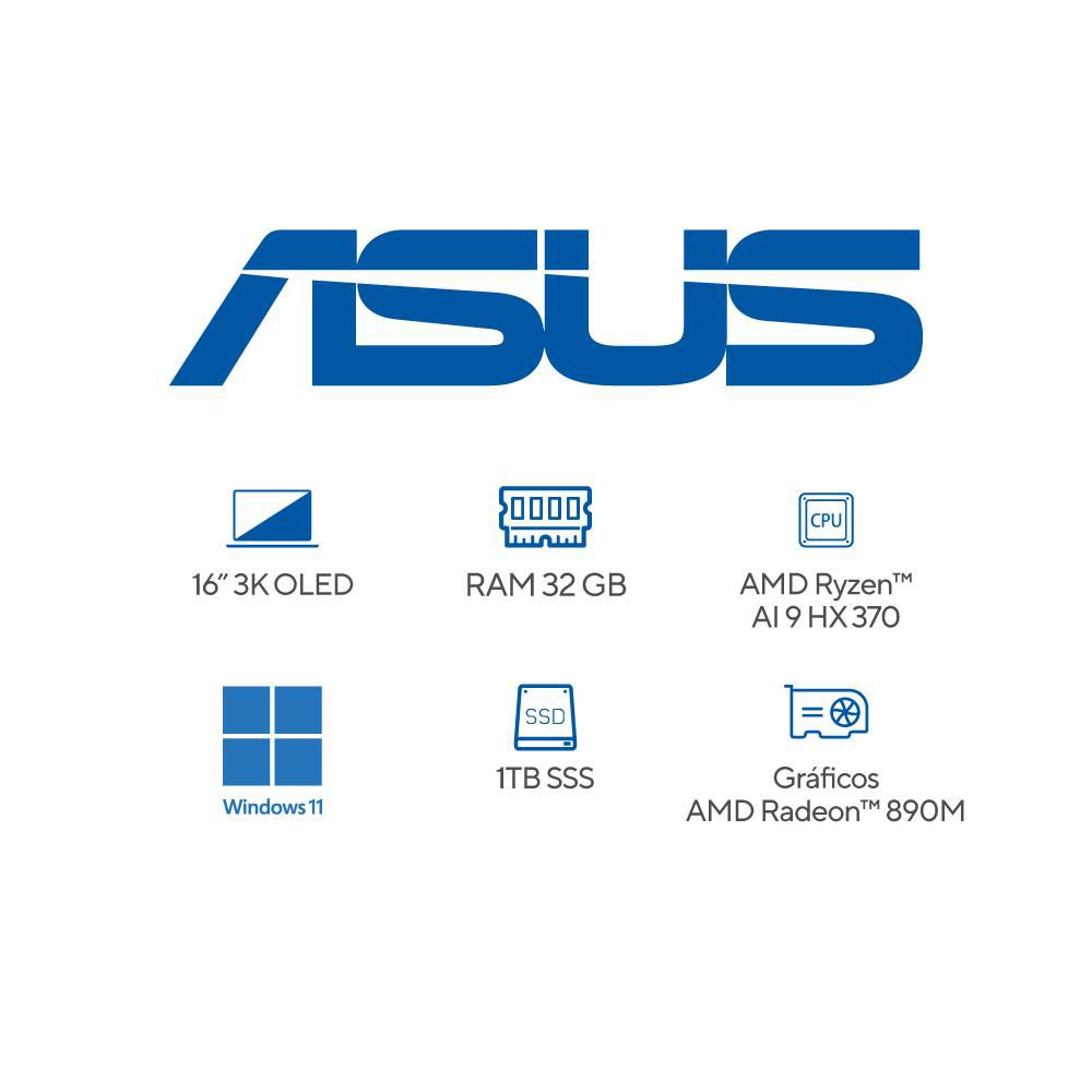 Portatil Tactil ASUS Zenbook S 16 OLED AMD Ryzen AI 9 HX 370 RAM 32 GB 1 TB SSD UM5606WARJ247W img #7