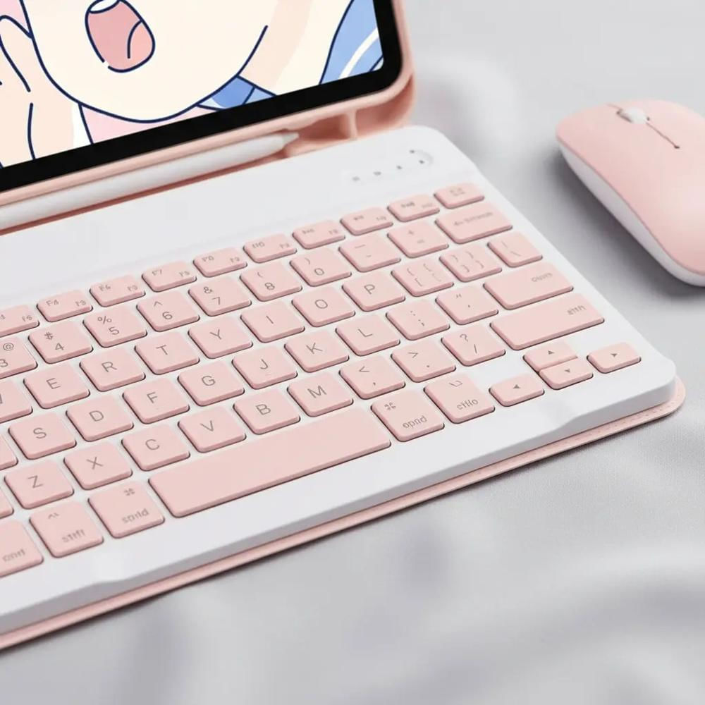 Estuche Teclado Para Ipad Pro 11 M4 2024 Rosa +Mouse+Vidrio+Lapiz img #3