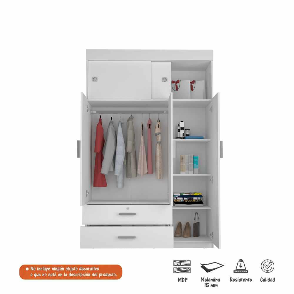 Closet Denver Blanco 120X188cm Con 2 Cajones Con 3 Entrepaños img #3