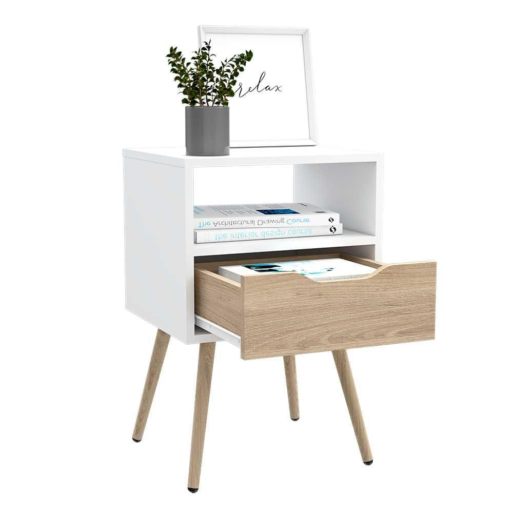 Mesa De Noche Otom Blanco 40X50.7Cm Con Un Cajón Y Con Dos Compartimientos img #2