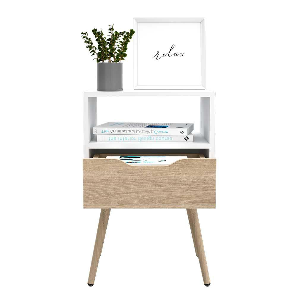 Mesa De Noche Otom Blanco 40X50.7Cm Con Un Cajón Y Con Dos Compartimientos img #3