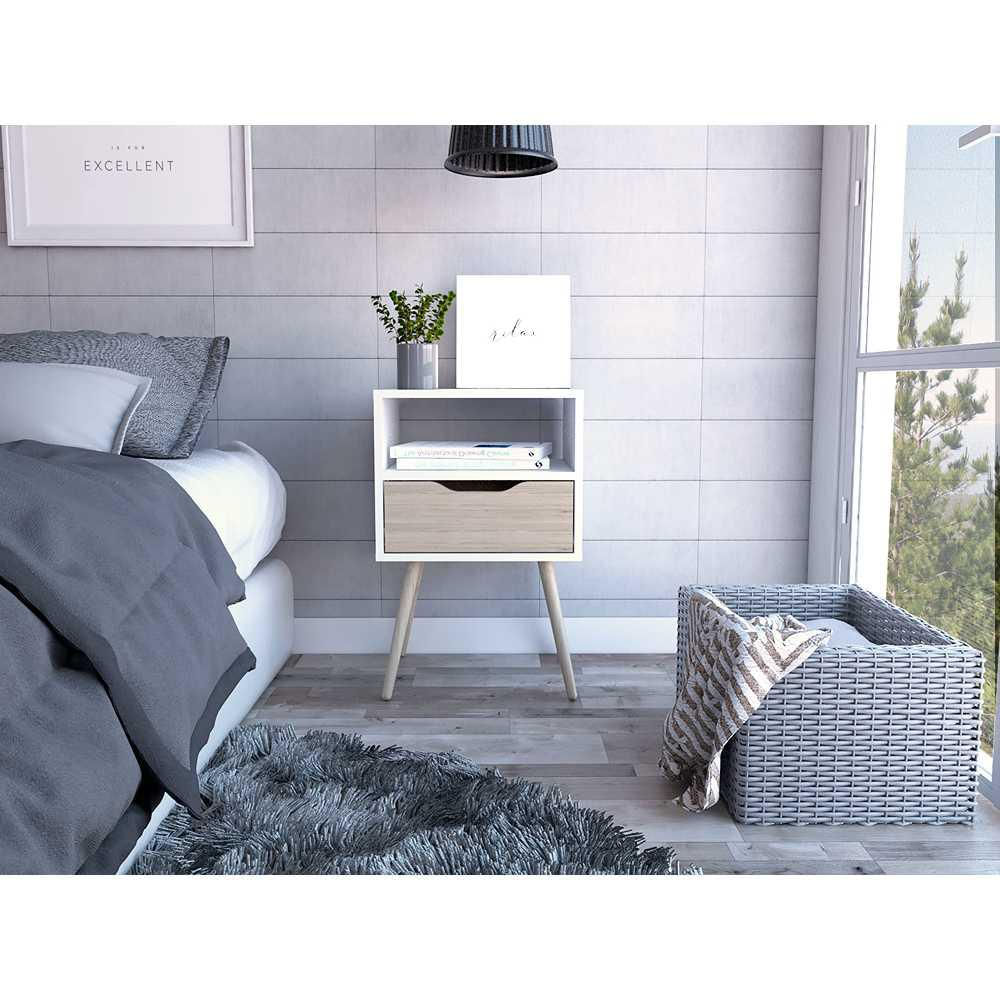 Mesa De Noche Otom Blanco 40X50.7Cm Con Un Cajón Y Con Dos Compartimientos img #5
