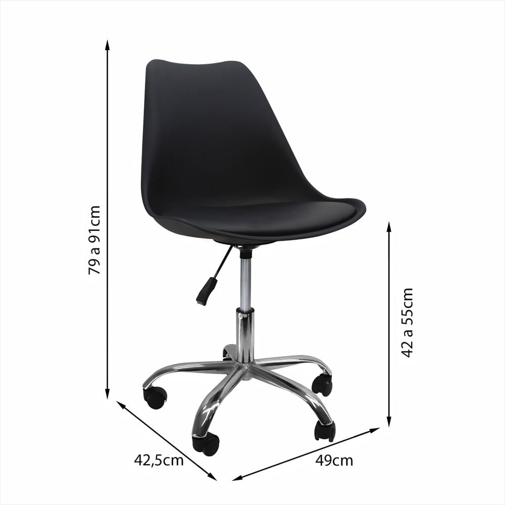 Silla Eames Con Ruedas, Altura Ajustable Y Giro 360° Color Negro img #5