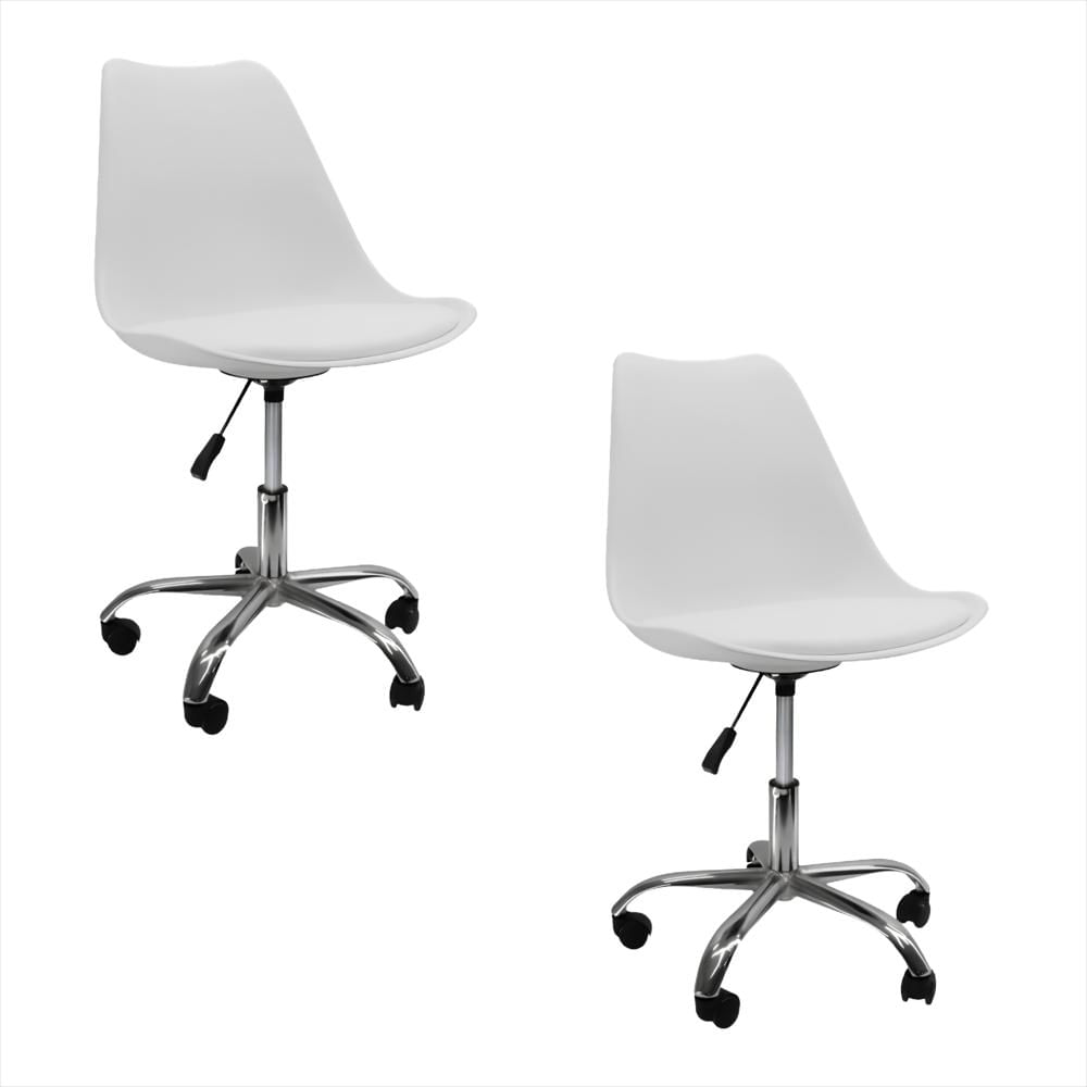 Set X2 Sillas Eames Con Ruedas, Altura Ajustable Y Giro 360° Color Blanco img #1