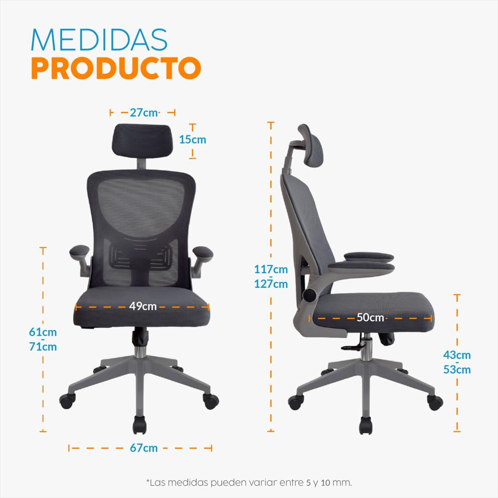 Silla De Escritorio Zad Eco Con Cabecero Gris Bonno img #2