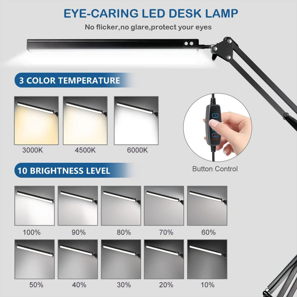 Lámpara De Escritorio Elitun Led Ajustable 3 Modos De Color 10 Niveles De Brillo Con Abrazadera img #2