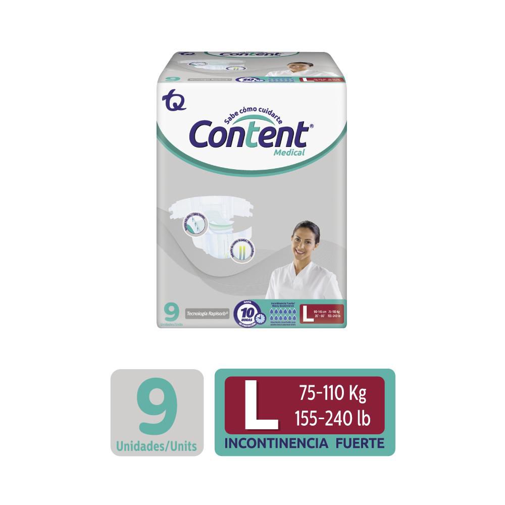 Pañales para adultos CONTENT teconología rapisorb, talla L  (9  und)