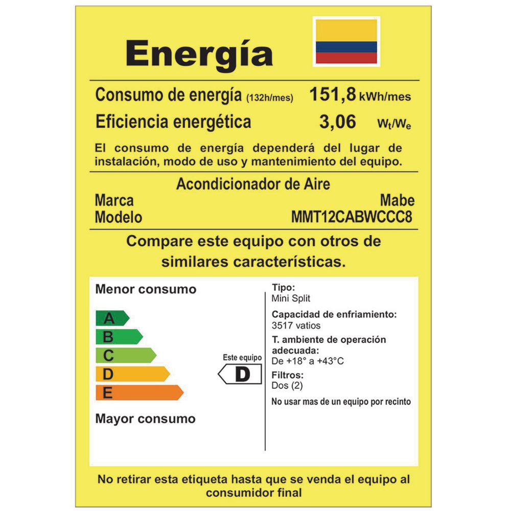Aire Acondicionado Convencional MABE 12000 Btu 115 V MMT12CABWCCC8 img #3