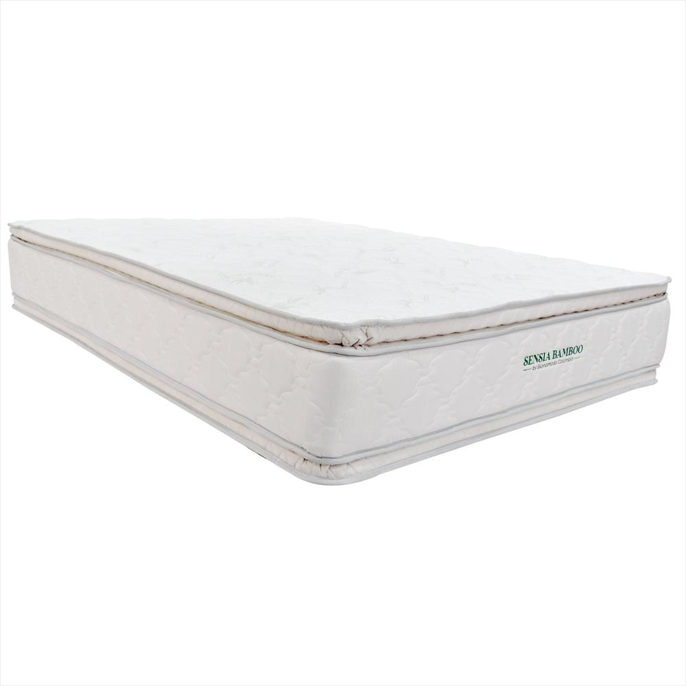 Combo Colchon Premium Doble Sensia Bamboo Con Dos Pillow + Base Cama Gris 140 X 190 img #2