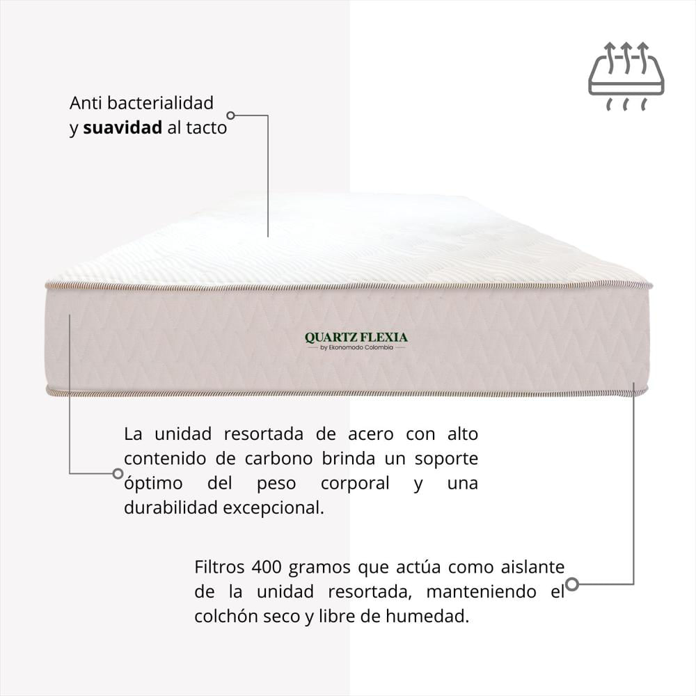 Combo Colchon Semiortopedico Doble Quartz Flexia + Base Cama Gris 140 X 190 img #3