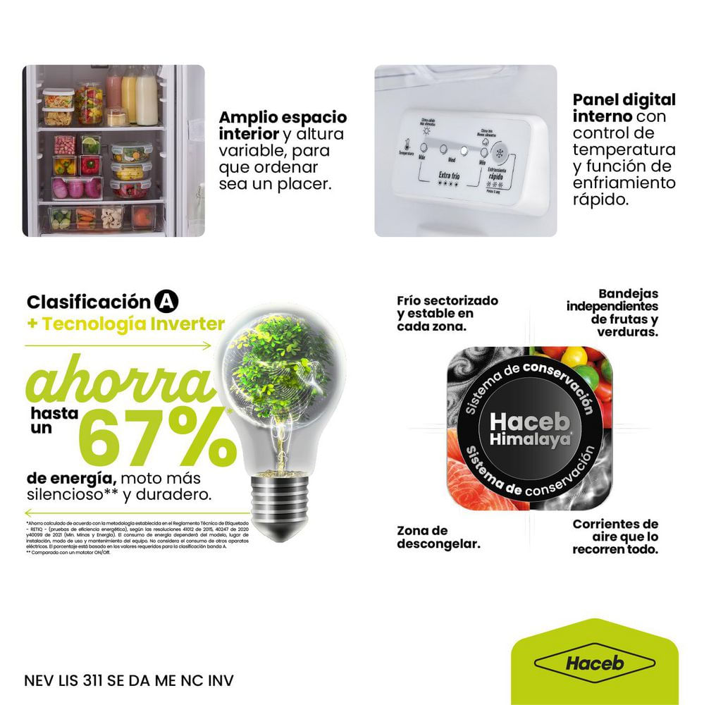 Nevera HACEB No Frost Congelador Superior 311 LTS  9003546 NEGRO CÓSMICO img #4