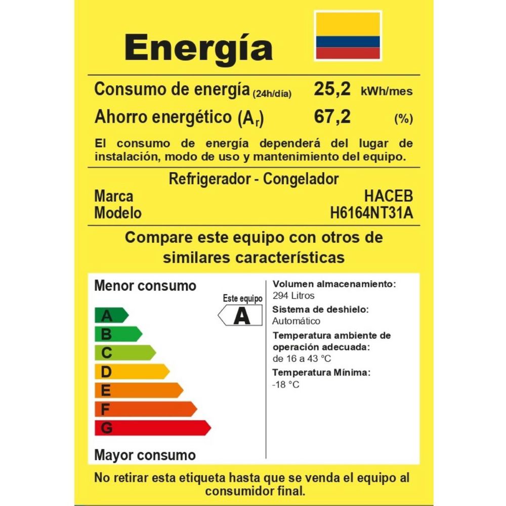 Nevera HACEB No Frost Congelador Superior 311 LTS  9003546 NEGRO CÓSMICO img #8