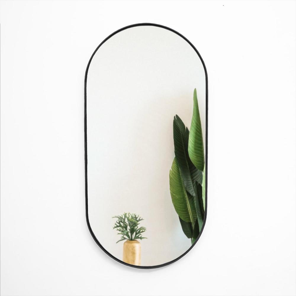Espejo De Pared Negro 30X60cm Ovalado Con Marco Metalico img #1