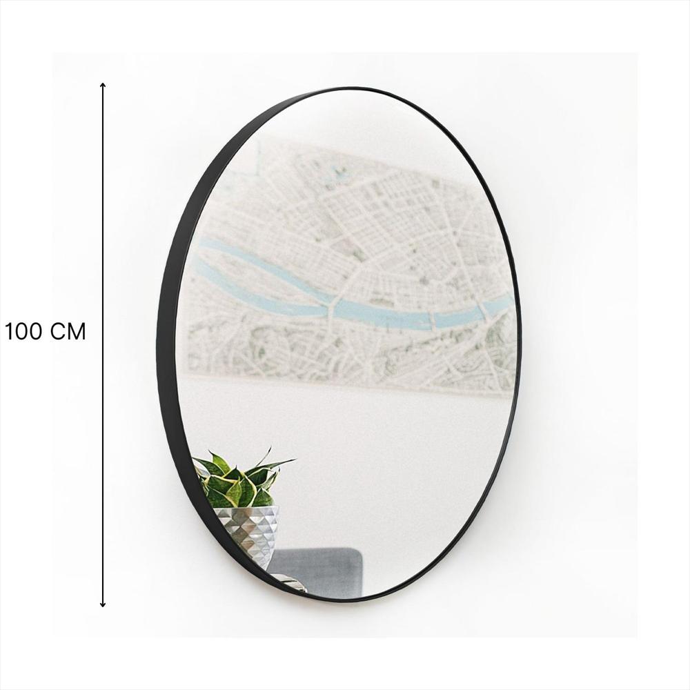 Espejo De Pared Negro 100X100cm Redondo Con Marco Metalico img #4