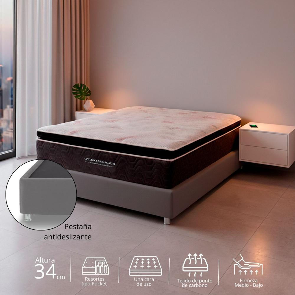 Combo Colchon Master Queen Opulence Pocket Con Un Pillow + Base Cama Gris 160 X 190 img #1