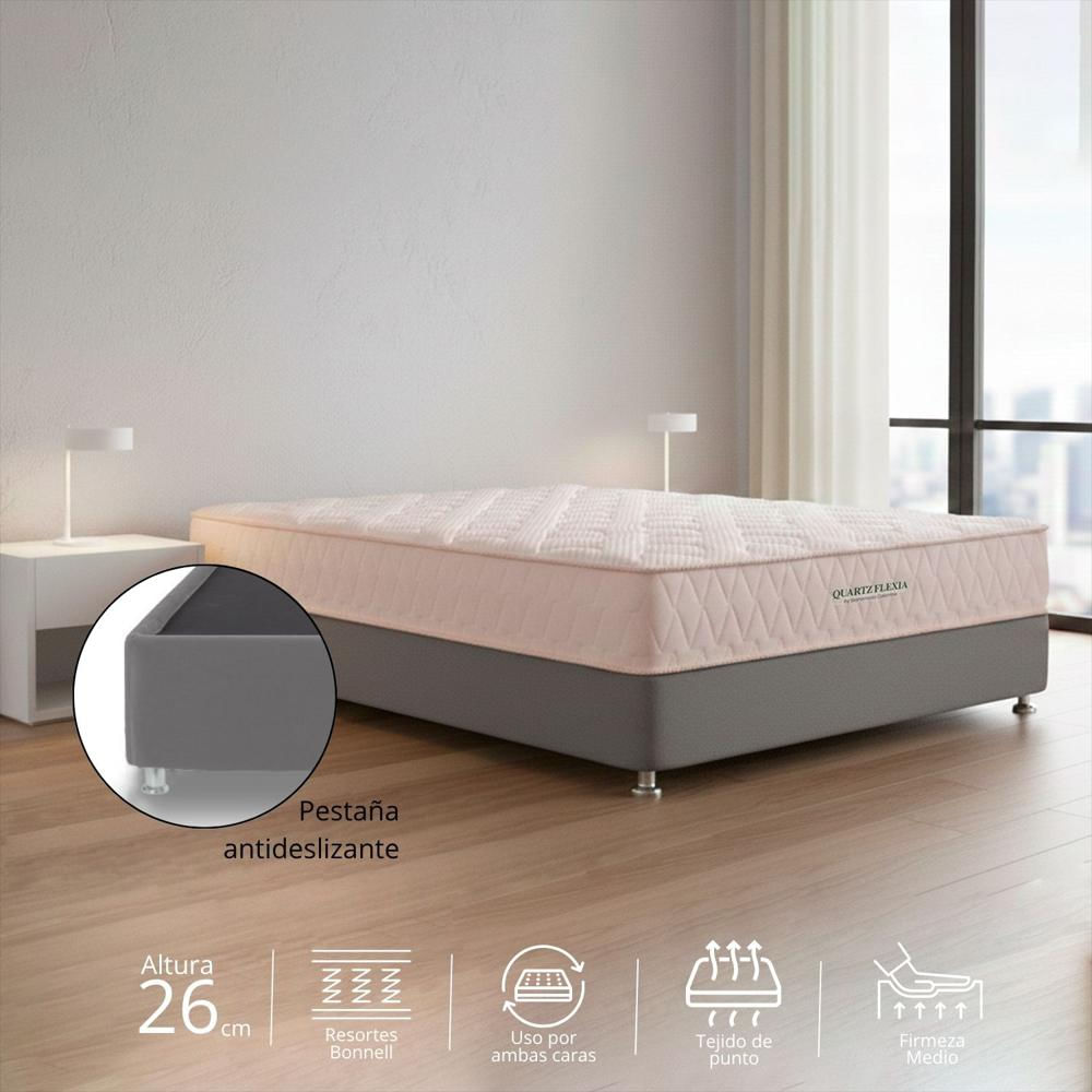 Combo Colchon Semiortopedico Doble Quartz Flexia + Base Cama Gris 140 X 190 img #1
