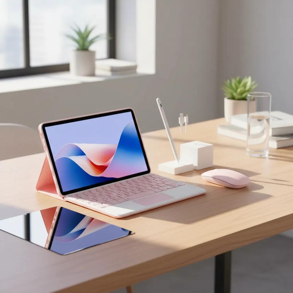 Estuche Teclado Trackpad Para Ipad Pro 11 M4 2024 Rosa+Vidrio+Mouse+Lapiz img #4