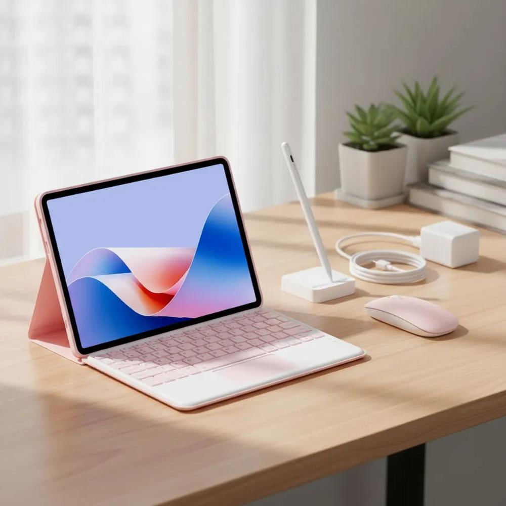 Estuche Teclado Trackpad Para Ipad A16 2025 Rosa +Mouse+Lapiz img #3