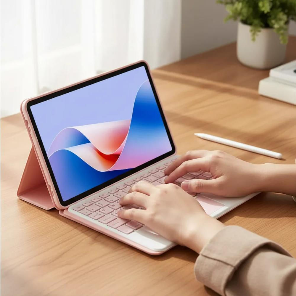 Estuche Teclado Trackpad Para Ipad A16 2025 Rosa +Mouse+Lapiz img #4