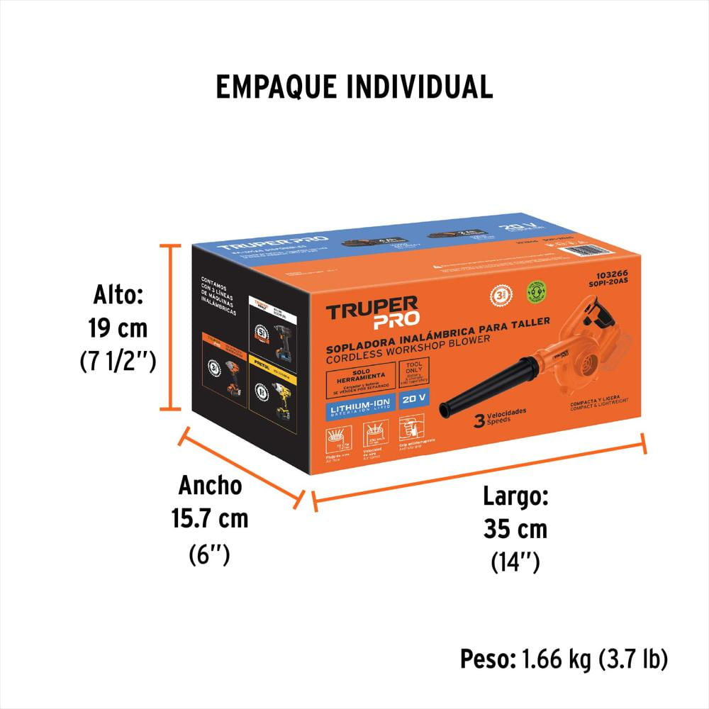 Sopladora Inalámbrica 20V 72 Cfm Truper Pro Batería img #4