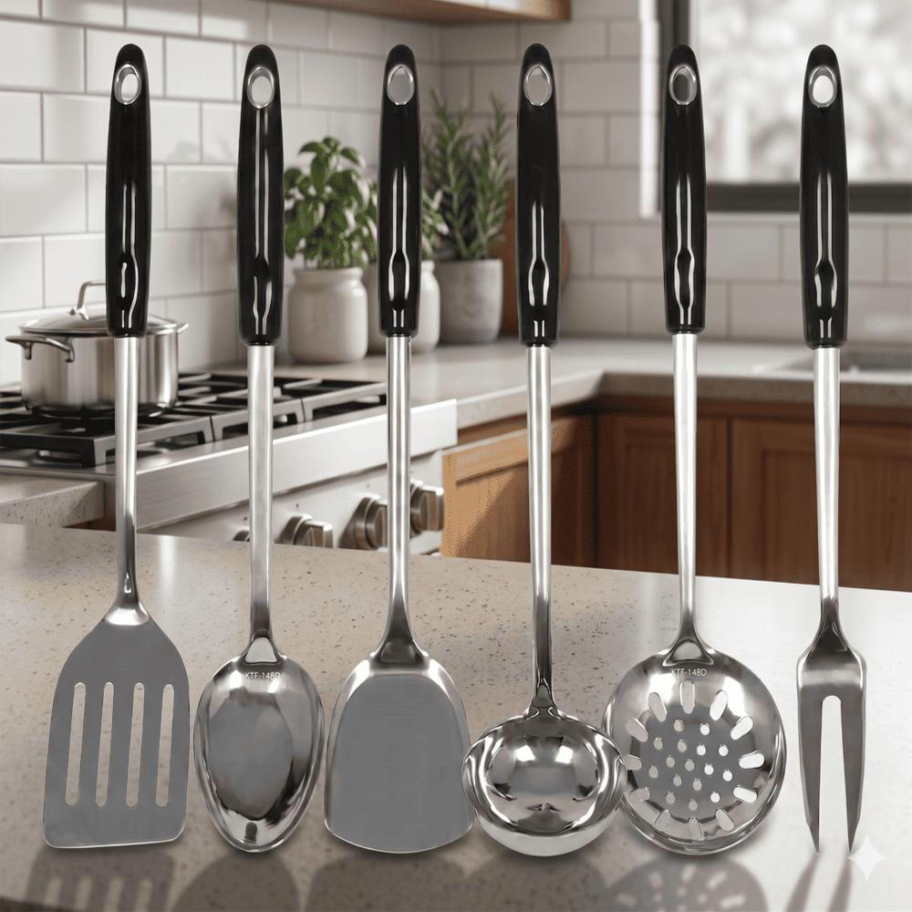 Juego Utensilios Cocina 6 Piezas Premium Acero Inoxidable Mango Ergonómico Multiusos Resistente img #3