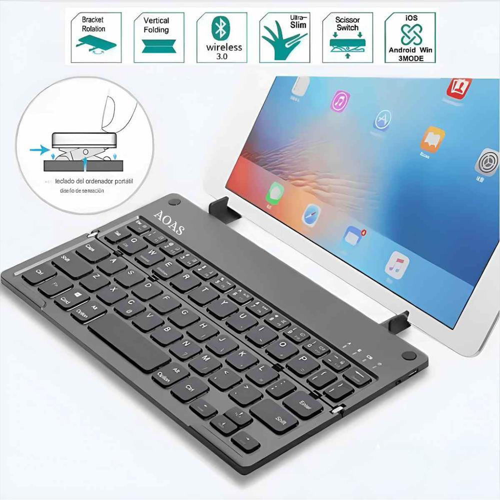 Teclado Plegable Bluetooth Soporte Celular Tablet Recargable img #4