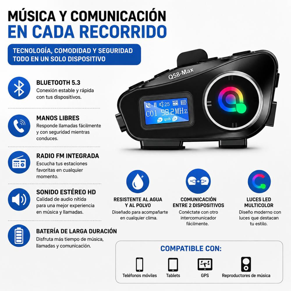 Intercomunicador Bluetooth Para Casco De Motocicleta Q58 Max img #3