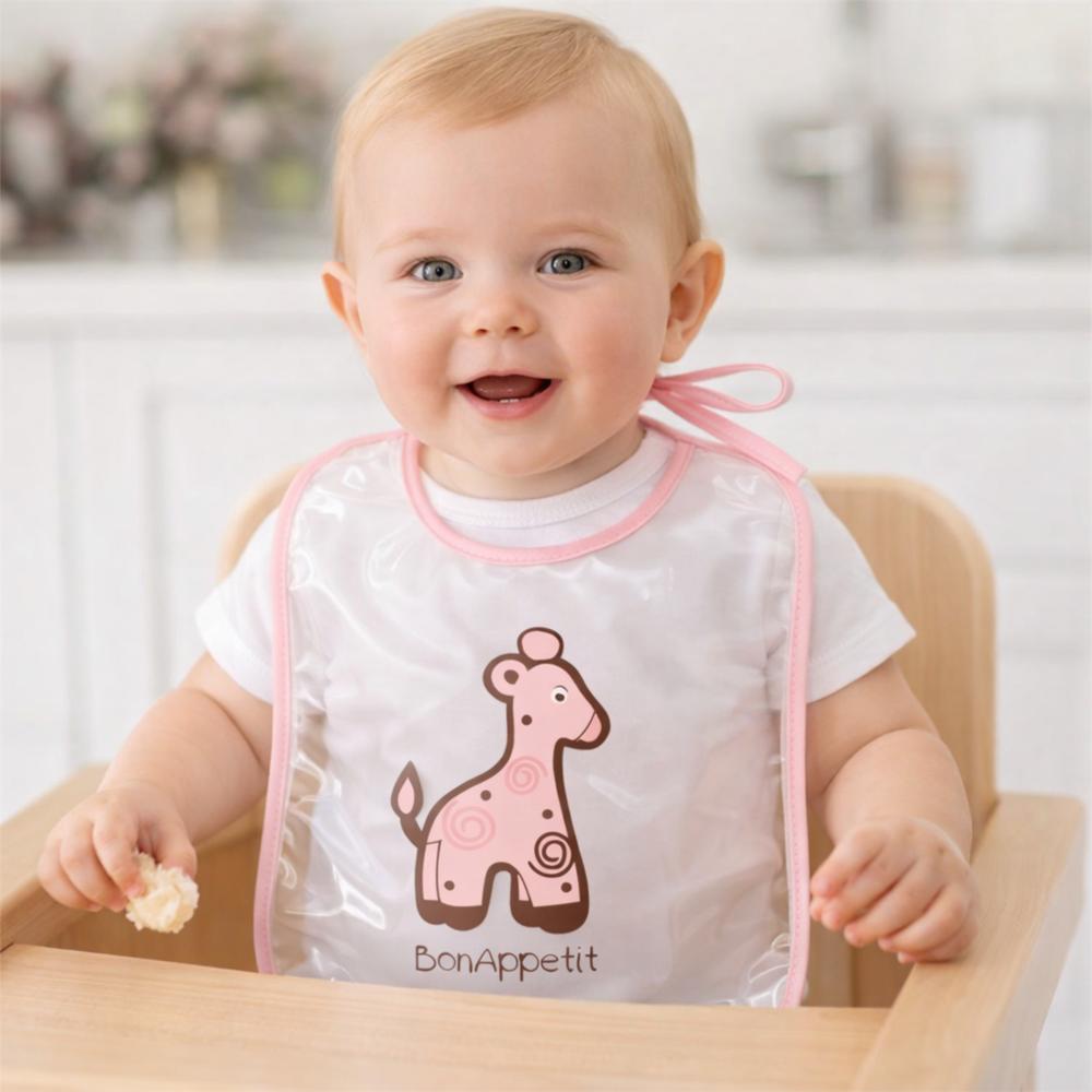 Babero Impermeable Para Bebé Con Diseño De Jirafa Rosa, Ajustable Y Fácil De Limpiar img #2