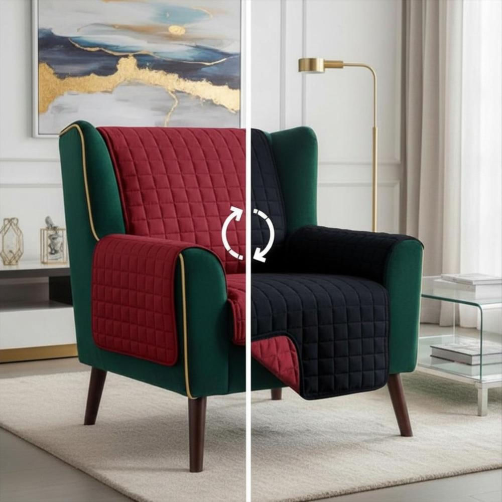 Protector De Sofa Unicolor Acolchado Doble Faz Vino T Negro img #1