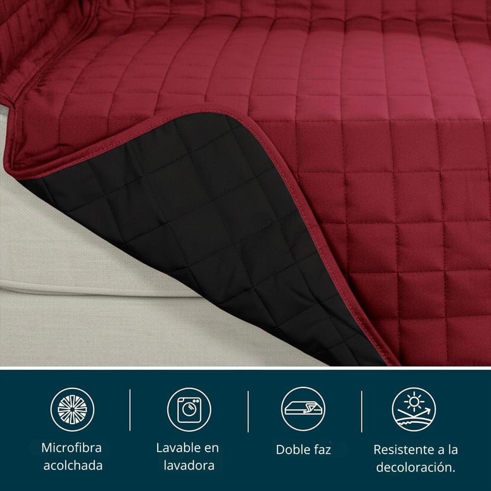 Protector De Sofa Unicolor Acolchado Doble Faz Vino T Negro img #3