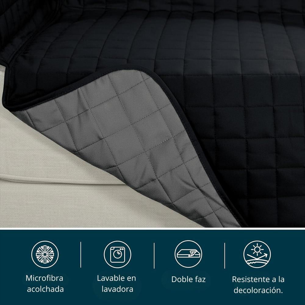 Protector De Sofa Unicolor Acolchado Doble Faz 1 Puesto Negro Gris img #1