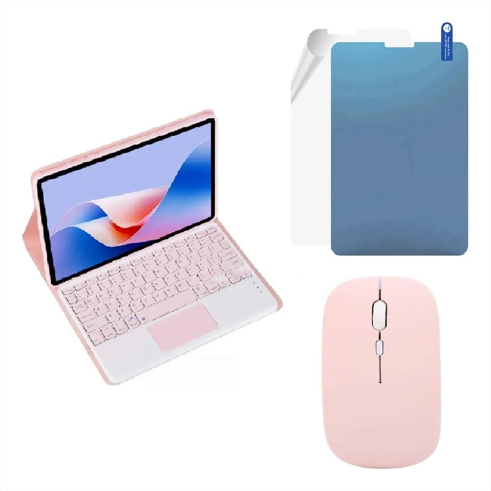 Estuche Teclado Trackpad Para Lenovo Tab M11 2024 Rosa +Mouse+Paperlike img #1