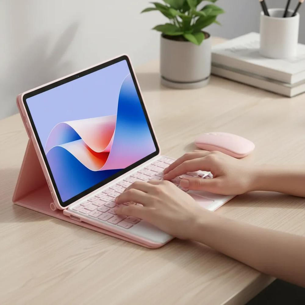 Estuche Teclado Trackpad Para Lenovo Idea Tab 11 Rosa+Mouse+Paperlike img #4