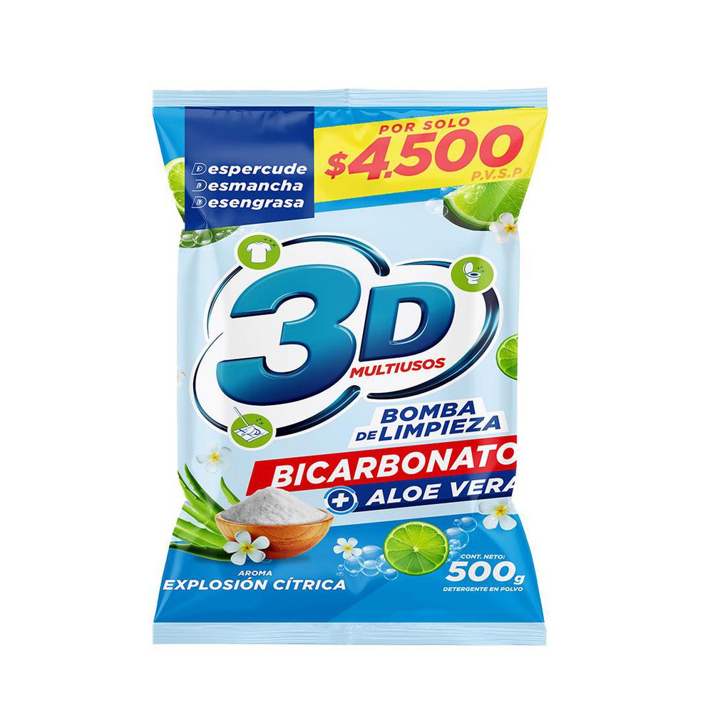 Detergente en polvo 3D explosión cítrica multiusos (500  gr) img #1