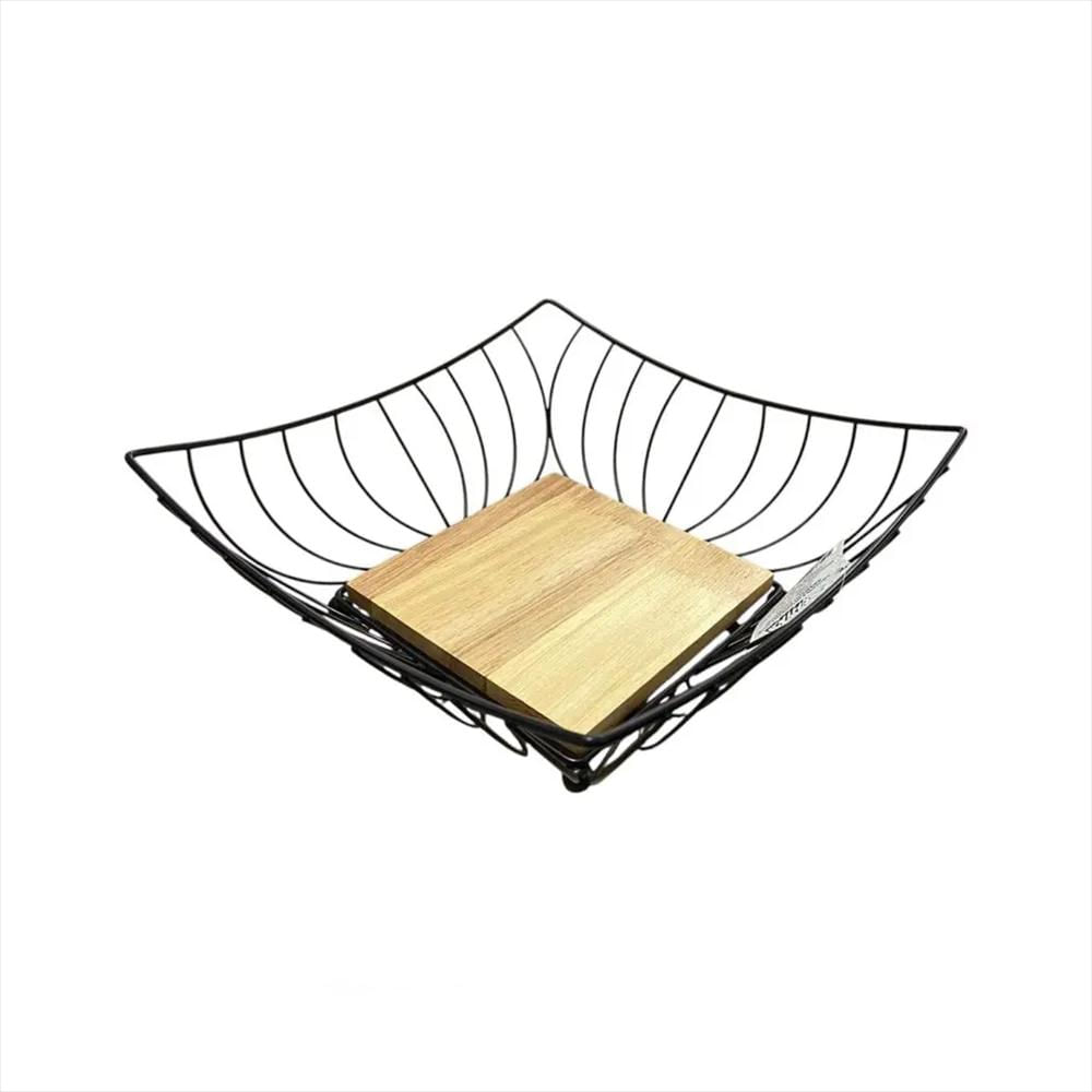 Canasta Frutera Metal Con Base En Madera Ja250424 Negro img #1