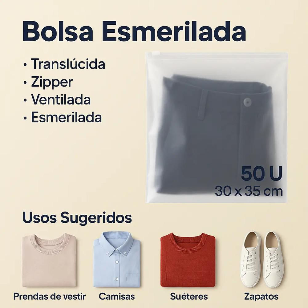 Bolsa Pe Esmerilada Cierre Zipper 30X35cm Multiuso 50Pcs img #2