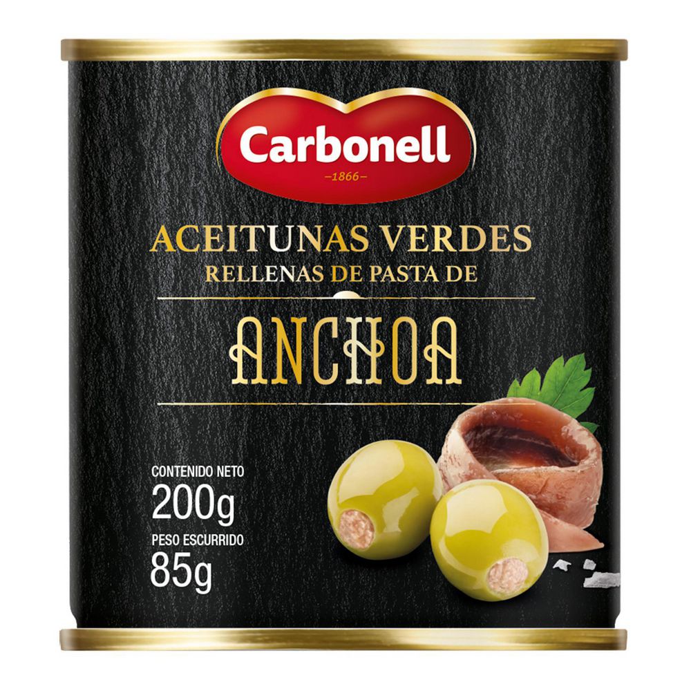 Aceitunas CARBONELL MARCA EXCLUSIVA verdes rellenas con pasta anchoas (85  gr)