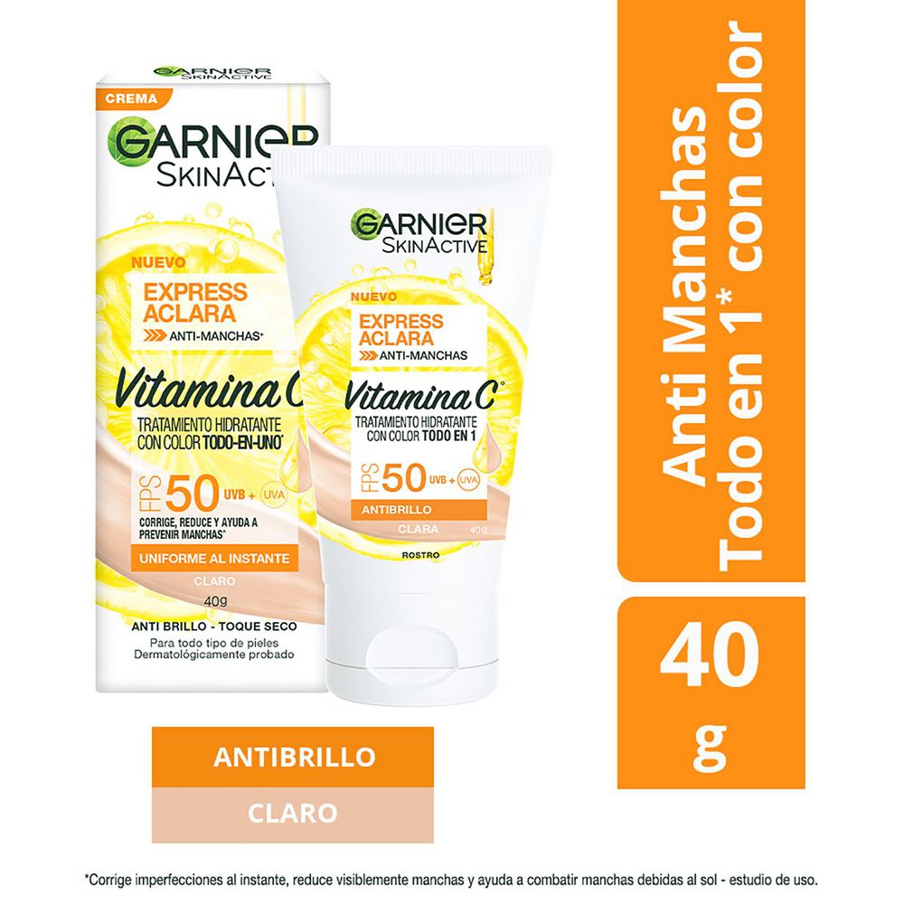 Crema facial GARNIER SKIN ACTIVE Antimanchas con color expressaclara (40  gr) img #1