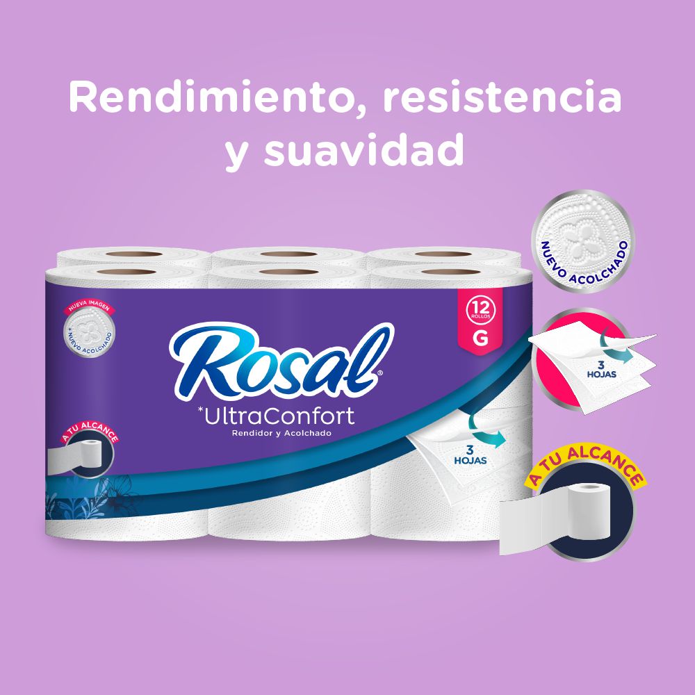 Papel higiénico ROSAL triple hoja x12 rollos (240  mts) img #2