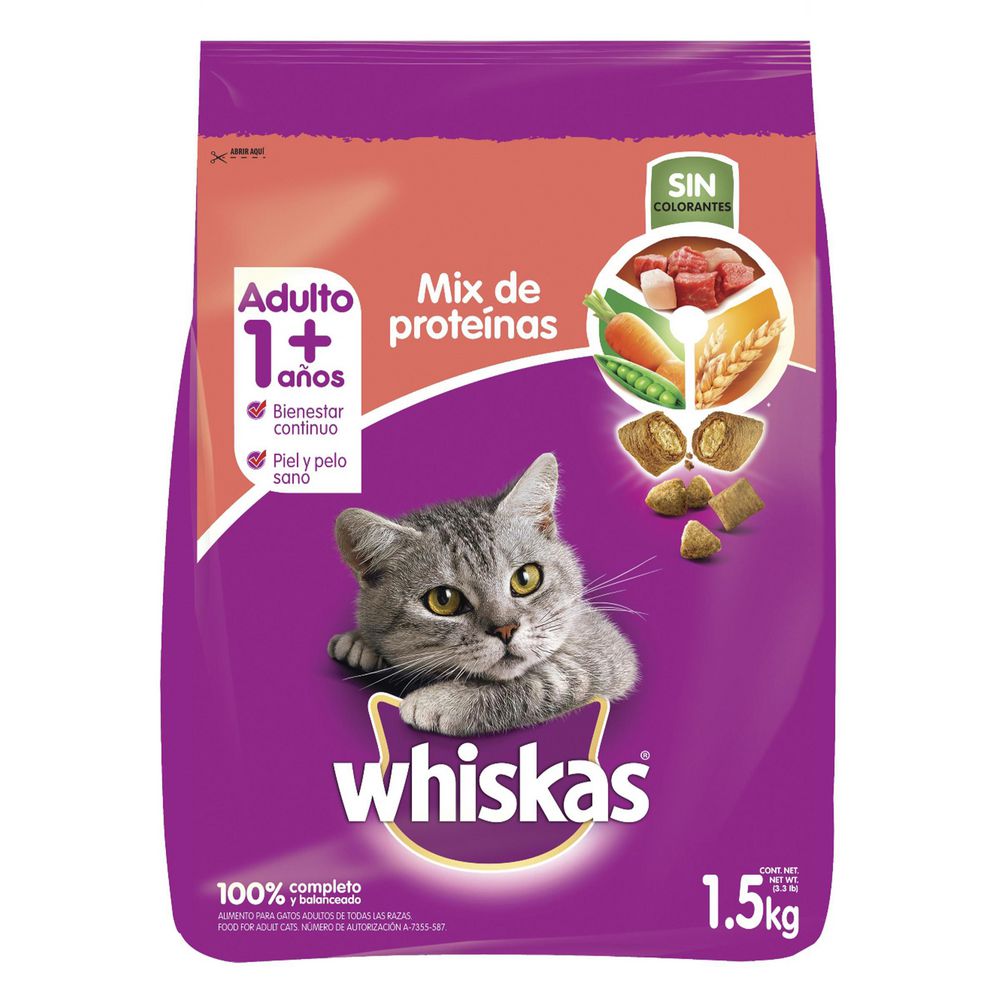 Alimento WHISKAS Seco Gatos Adulto Mix Proteina (1500  gr) img #1