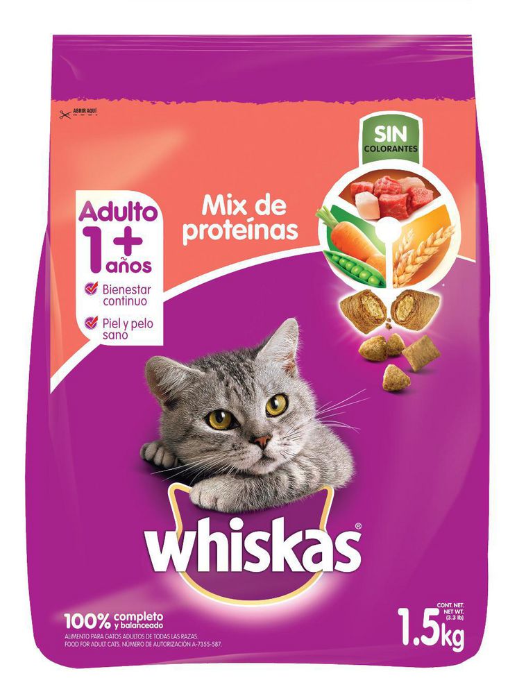 Alimento WHISKAS Seco Gatos Adulto Mix Proteina (1500  gr) img #2