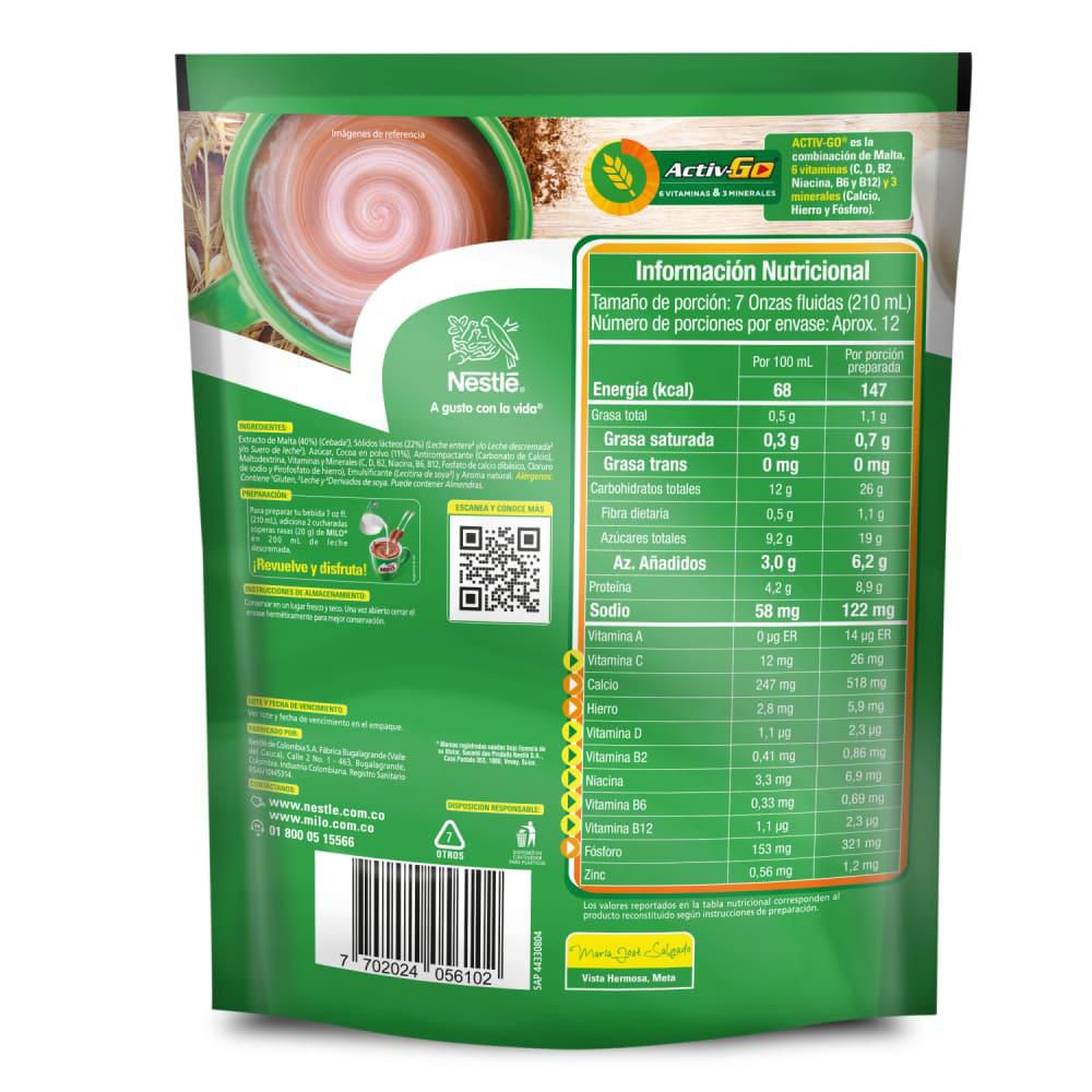 Bebida en polvo MILO a base de malta y cocoa doypack (250  gr) img #3