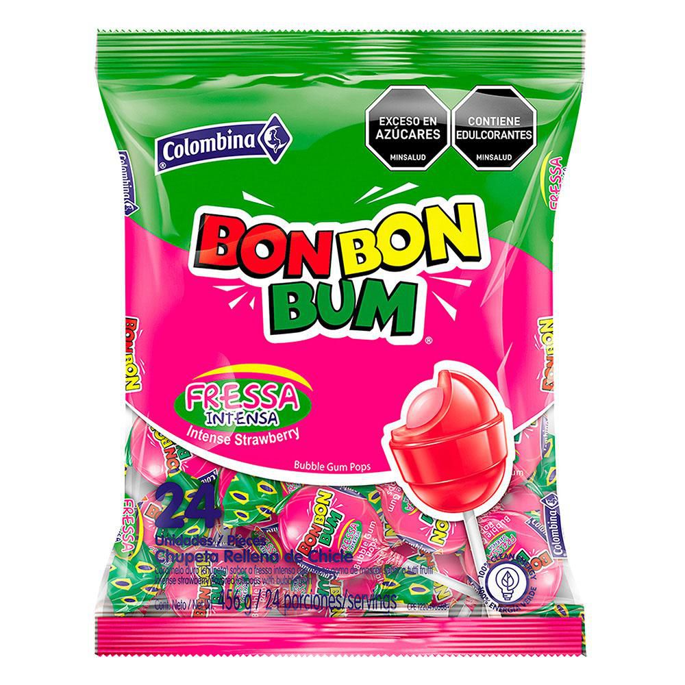 Chupetas BON BON BUM rellenas de chicle sabor a fresa (456  gr) img #1