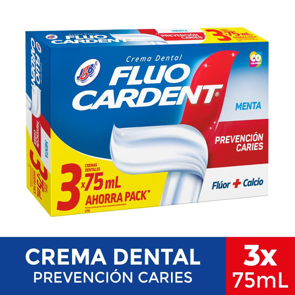 Crema dental  FLUOCARDENT prevención caries x3und menta (225  ml)
