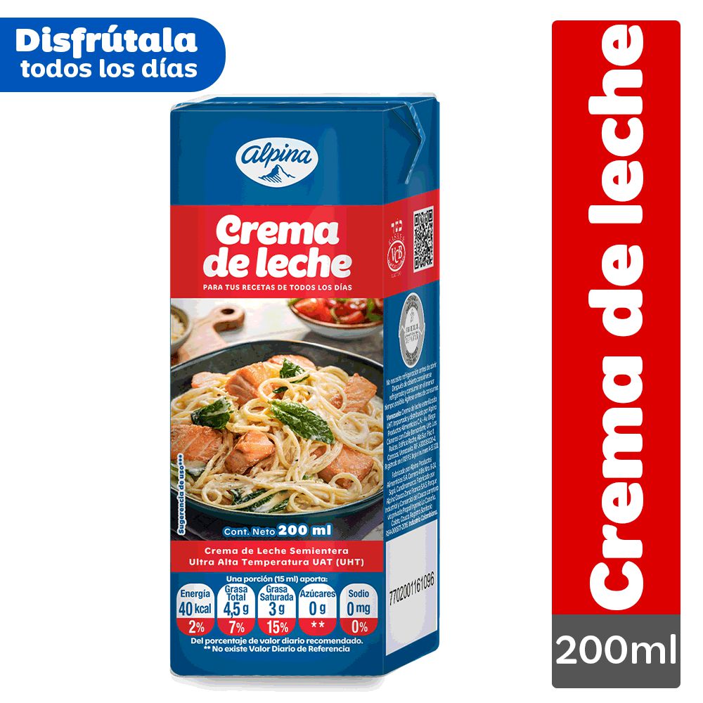 Crema de leche ALPINA Semi Entera Caja (200  ml) img #1