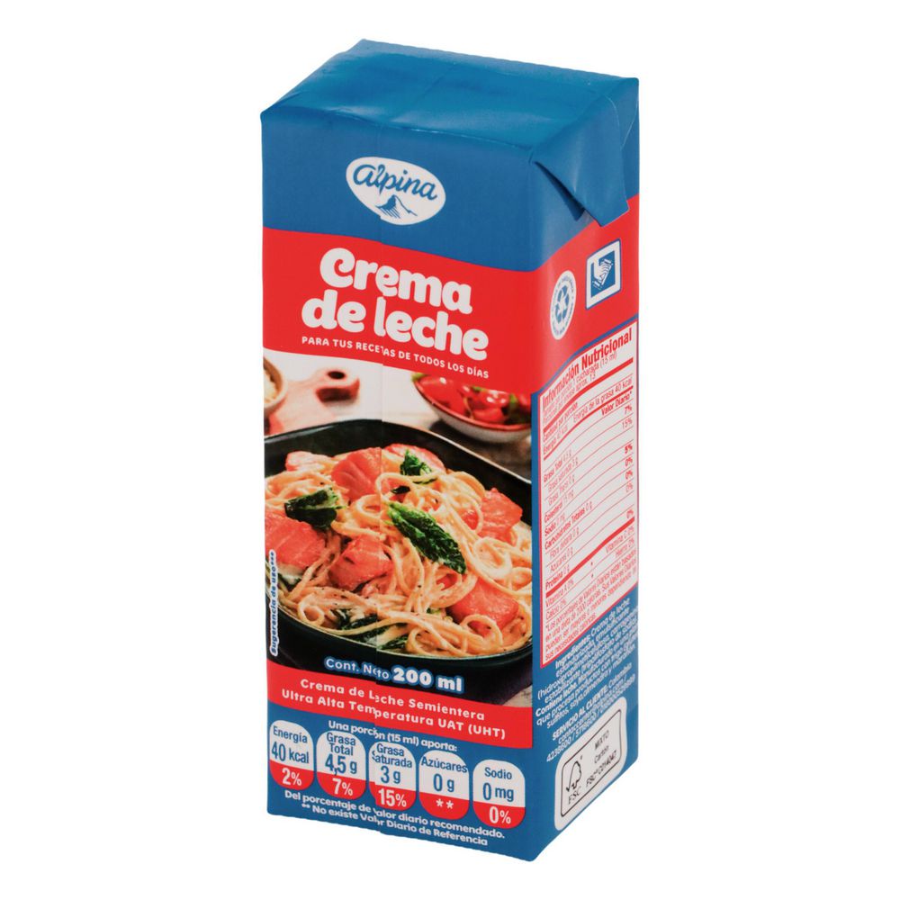 Crema de leche ALPINA Semi Entera Caja (200  ml) img #2