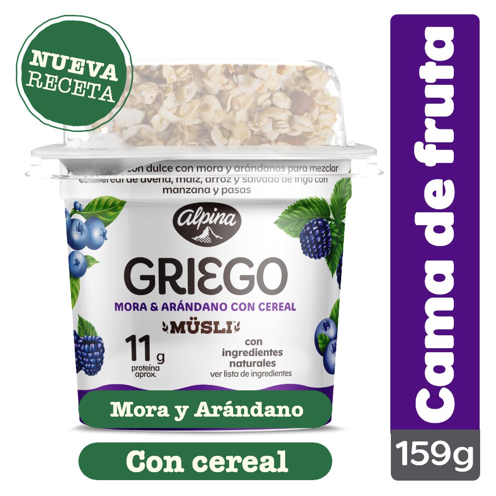 Yogurt griego ALPINA mora y arándano con cereal (150  ml) img #1