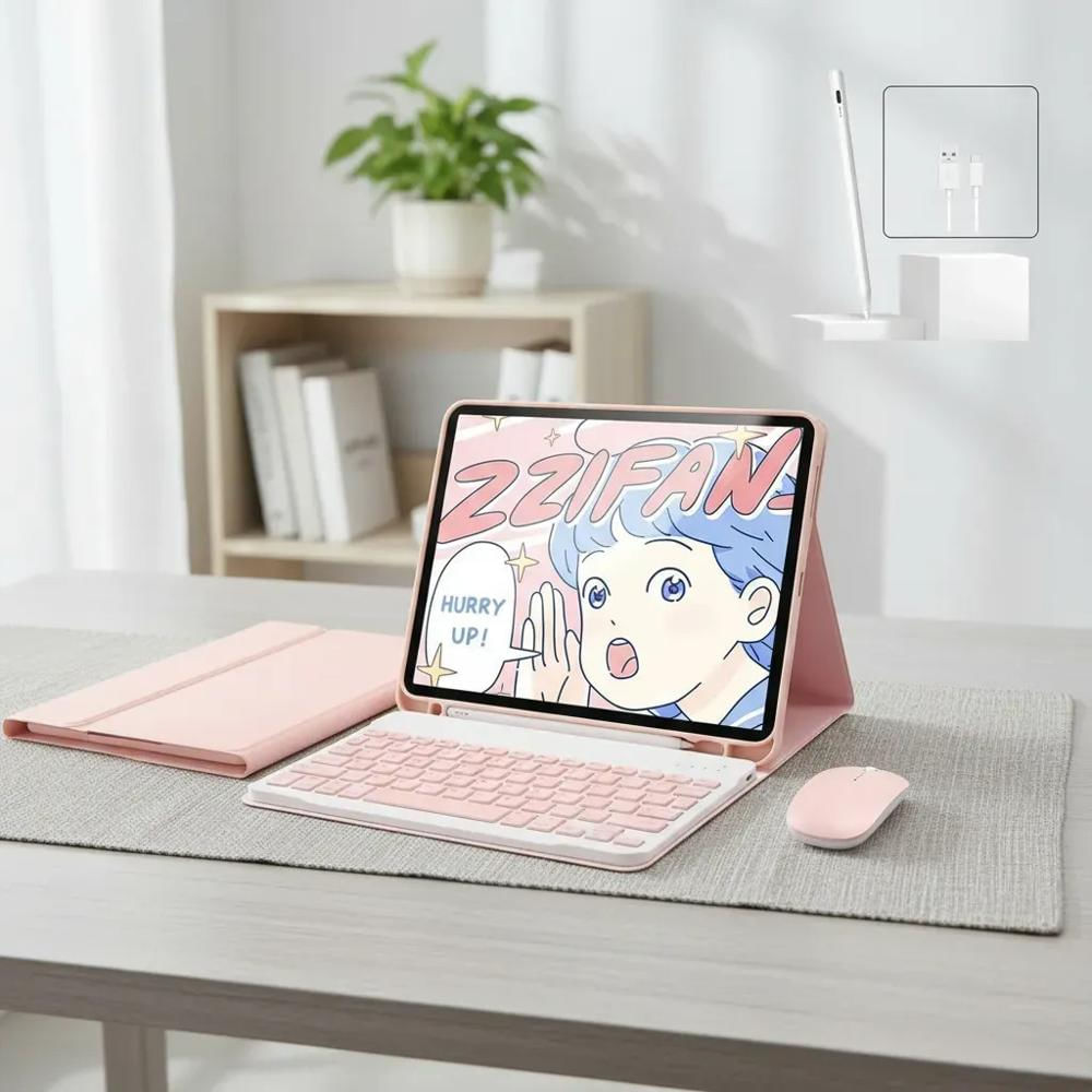 Estuche Teclado Para Tablet Ipad Pro 11 M4 2024 Rosa+Mouse+Lapiz img #4